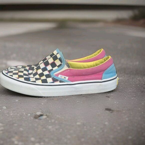 Vans Colorful Unisex Slip On Checked Canvas Skate Shoes Mens 7 / Womans 8.5 - Picture 1 of 7